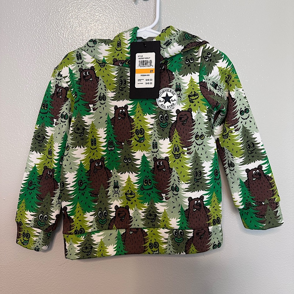 NWT! Converse- Green and Brown Bear and Tree Print Hoodie- 2T